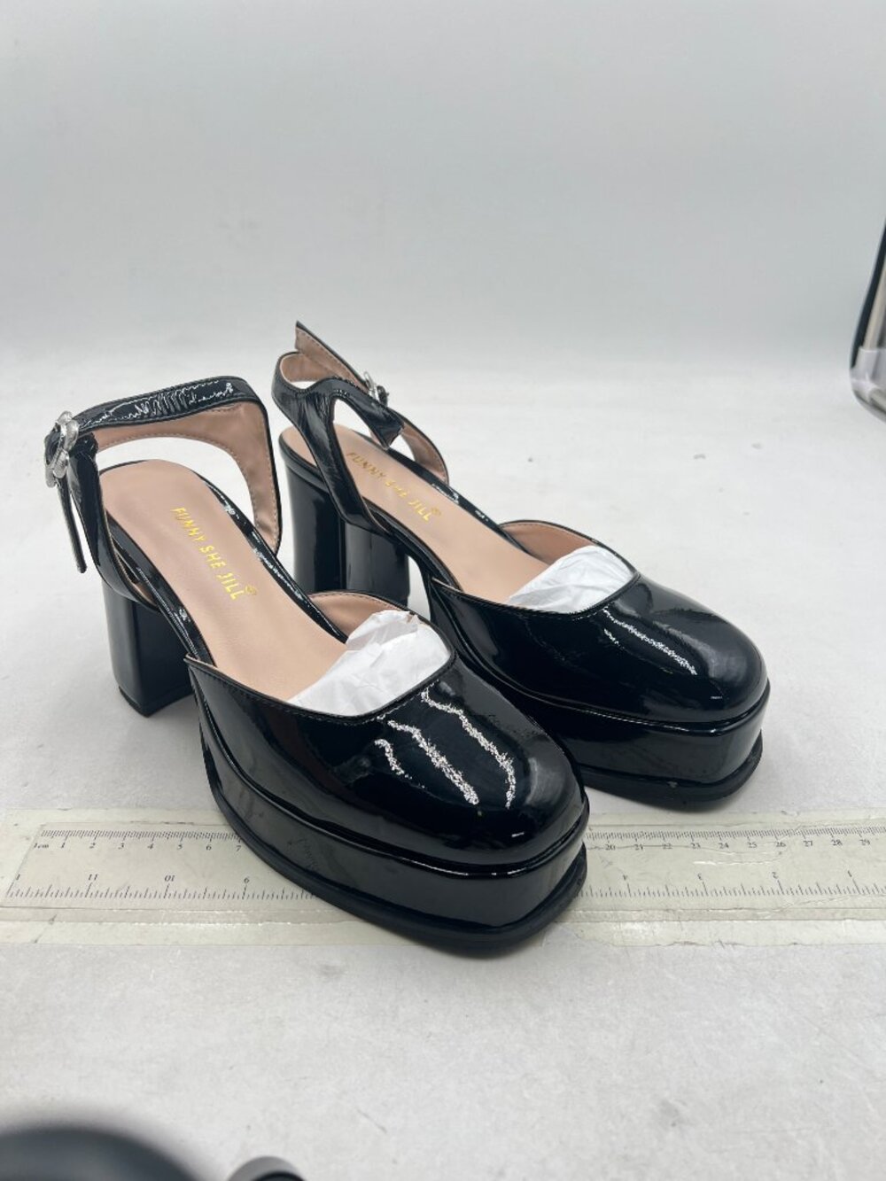 FSJ Black Retro Closed Toe Sandals Platform Ankle Strap Block Heel Pumps Office - Picture 3 of 7